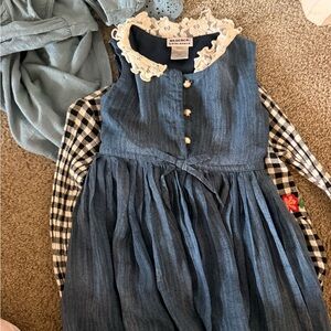Blue Denim Dress with Lace Collar